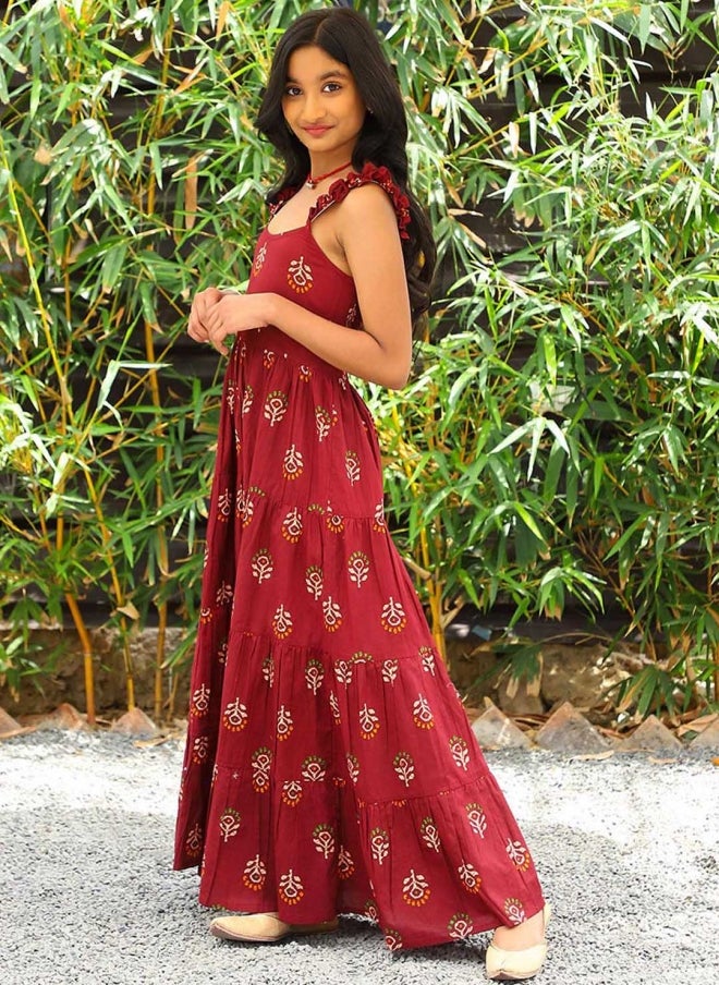 أيه كيه إس فستان ماكسي بناتي عرقي ماروني - Image 4