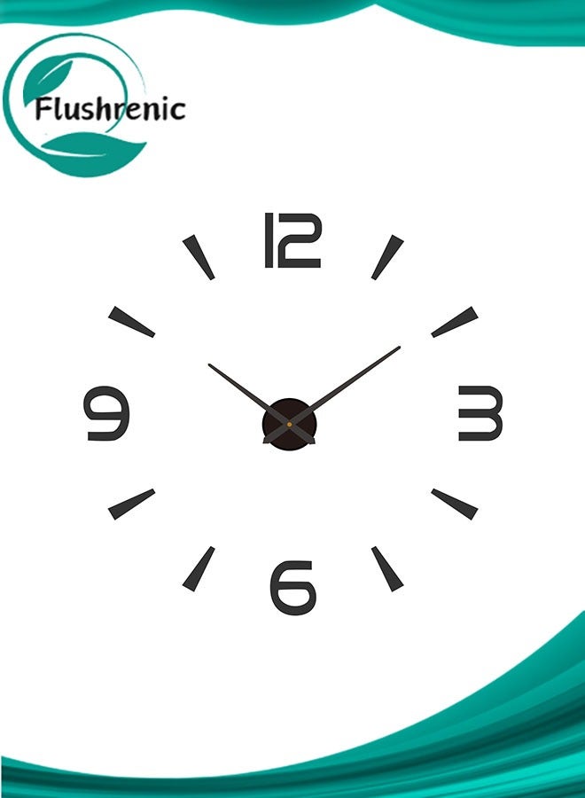 فلوشرينيك ساعة حائط ثلاثية الأبعاد حديثة بدون إطار ملصق ساعة كبير أرقام مرآة أكريليك لزينة المكتب المنزلي ، تصميم ذاتي اللصق ، ملصق الحائط سهل التركيب والإزالة (أسود) - Image 1