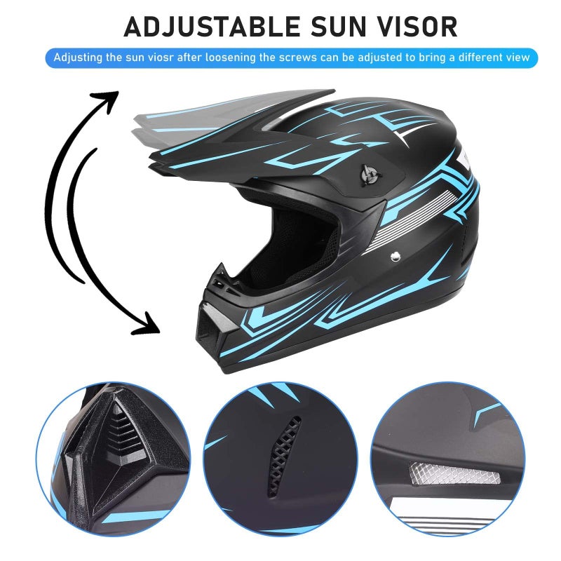 Yesmotor خوذة موتوكروس للأطفال من Yesmotor للدراجات النارية والدراجات الجبلية والدراجات الرباعية مع (قفازات ونظارات وقناع) مجموعة 4 قطع - معتمدة من DOT (أحمر، M) - Image 4