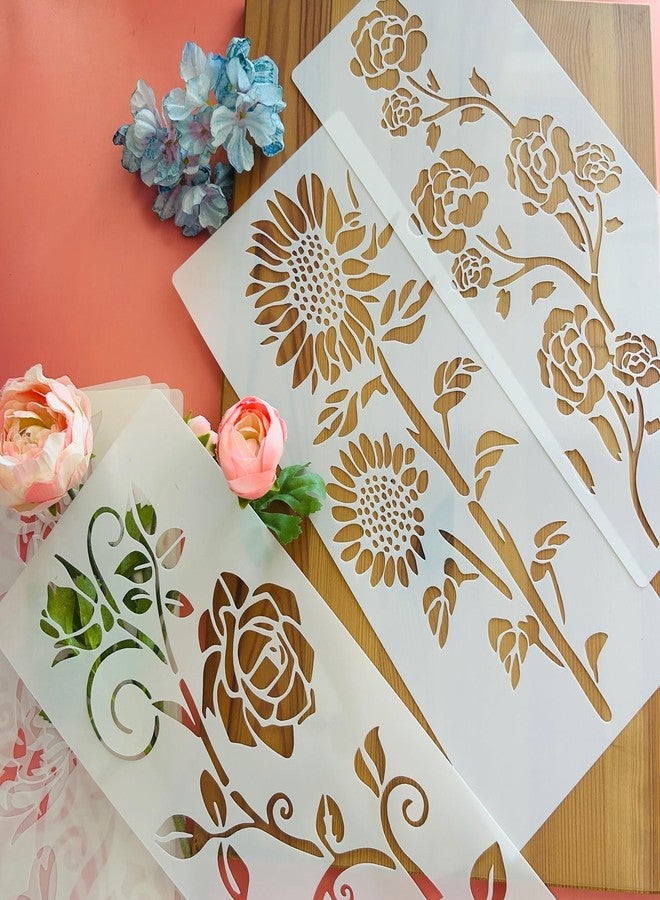 Felixcraft Large Flower Stencils for Painting, 6PCS 11.8 x 5.9 Inch Reusable Stencils for Furniture, Fence, Walls, and Windows Decoration - Image 3