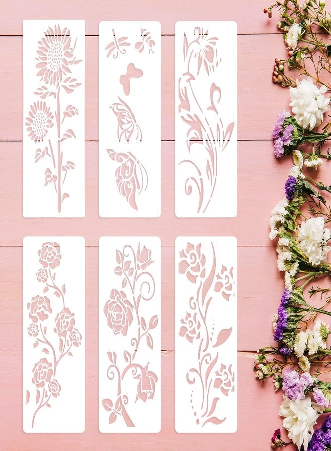 Felixcraft Large Flower Stencils for Painting, 6PCS 11.8 x 5.9 Inch Reusable Stencils for Furniture, Fence, Walls, and Windows Decoration - Image 1