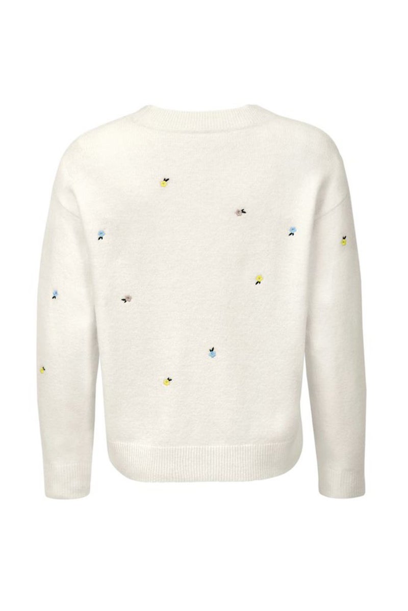 Tchibo Women Embroidered Long Sleeve Sweater, Ivory - Image 3
