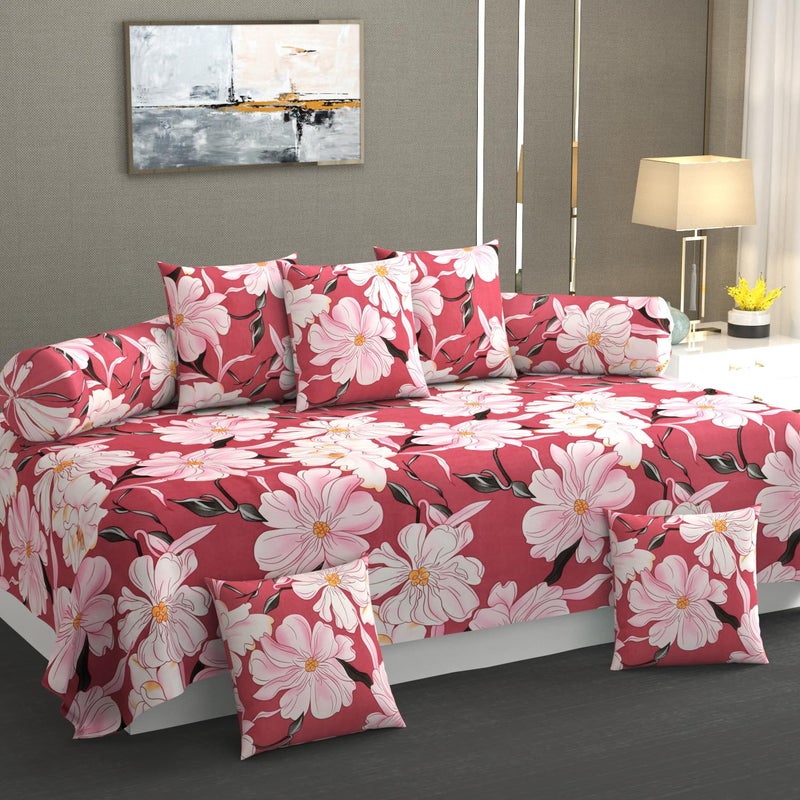 JBTC 440 TC Cotton 8 Piece Diwan Set.Pure Cotton Designer Printed diwan Set.(1 Single Bedsheet,2 Bolster Covers,5 Cushion Covers) Combo diwan Set 8 Pcs|Heavy Material deewan Sets| - Image 1