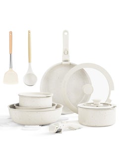 XiuWoo 17-Pieces Ceramic Nonstick Cookware Set, Pots and Pans Set Removable Handles, Induction RV Kitchen Set, Stain & Scratch-resistant, Dishwasher/Oven Safe, White  - Image 1
