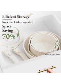 XiuWoo 17-Pieces Ceramic Nonstick Cookware Set, Pots and Pans Set Removable Handles, Induction RV Kitchen Set, Stain & Scratch-resistant, Dishwasher/Oven Safe, White  - Image 3