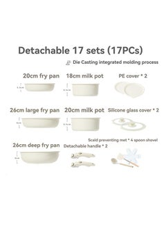 XiuWoo 17-Pieces Ceramic Nonstick Cookware Set, Pots and Pans Set Removable Handles, Induction RV Kitchen Set, Stain & Scratch-resistant, Dishwasher/Oven Safe, White  - Image 2