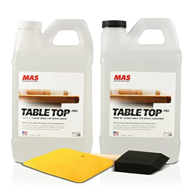 MAS Epoxies Table Top Pro Epoxy Kit, 1-Gallon, (0.5-Gal Part A + 0.5-Gal Part B) Crystal Clear Resin Casting For Diy Arts, Crafts, Countertops, Wood Tables, Tabletops, Bar Tops - Image 1