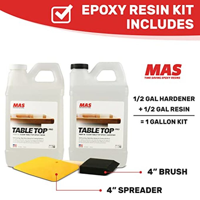 MAS Epoxies Table Top Pro Epoxy Kit, 1-Gallon, (0.5-Gal Part A + 0.5-Gal Part B) Crystal Clear Resin Casting For Diy Arts, Crafts, Countertops, Wood Tables, Tabletops, Bar Tops - Image 2