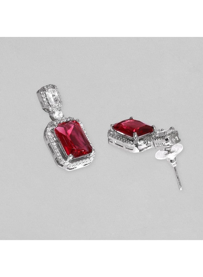 Rubans Women's Rhodium-Plated Ruby Red & White Cubic Zirconia Studded Necklace Set - Image 3