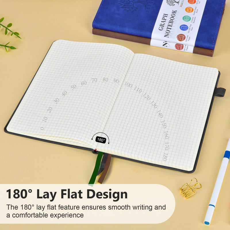 PERCUN Graph Paper Notebook, 160 Pages Grid Journal for women & men, A5 Hardcover Leather Graphing Notebook for School, Work, Travel, Note Taking 5.9â€x8.5â€ (Black) - Image 5