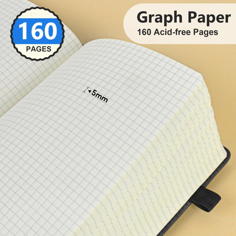 PERCUN Graph Paper Notebook, 160 Pages Grid Journal for women & men, A5 Hardcover Leather Graphing Notebook for School, Work, Travel, Note Taking 5.9â€x8.5â€ (Black) - Image 4
