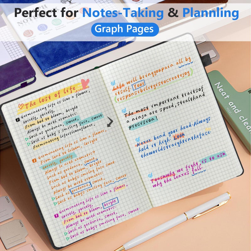 PERCUN Graph Paper Notebook, 160 Pages Grid Journal for women & men, A5 Hardcover Leather Graphing Notebook for School, Work, Travel, Note Taking 5.9â€x8.5â€ (Black) - Image 3