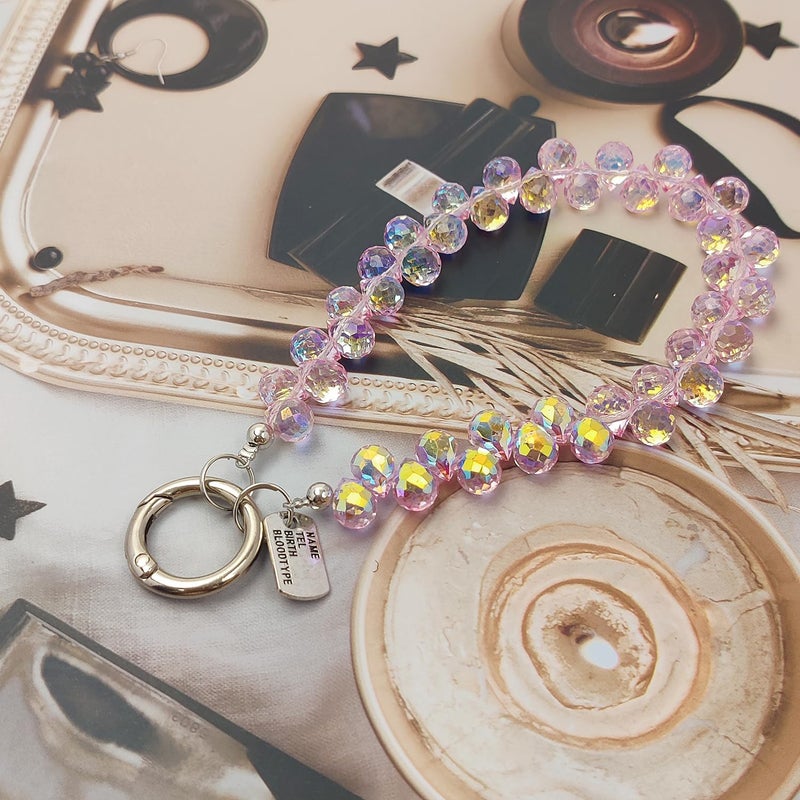 cioatu Cute Phone Wrist Strap Chic Beaded Cellphone Lanyard with Tether Tab Phone Charm Grip Strap for PhoneBag Purses Keys (Pink Crystal) - Image 2