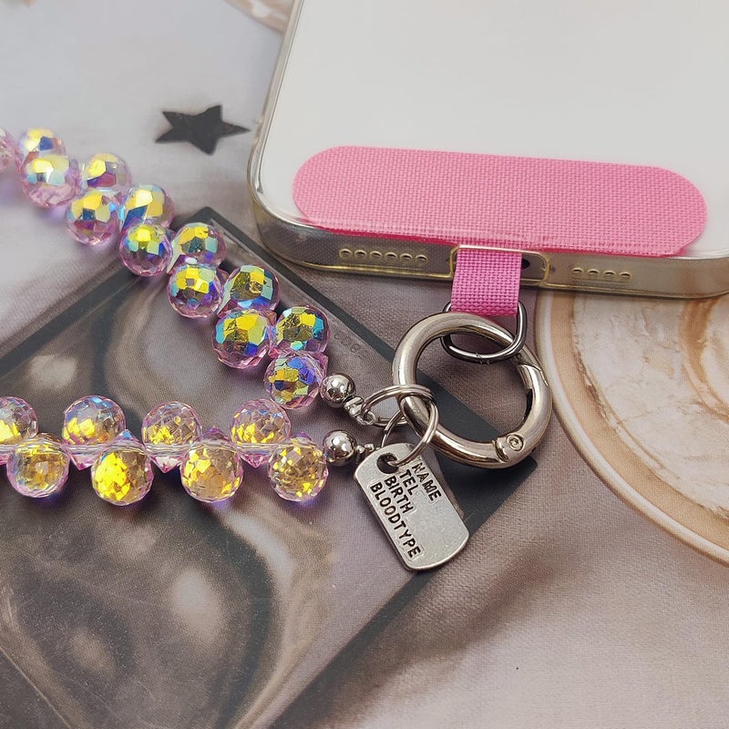 cioatu Cute Phone Wrist Strap Chic Beaded Cellphone Lanyard with Tether Tab Phone Charm Grip Strap for PhoneBag Purses Keys (Pink Crystal) - Image 5