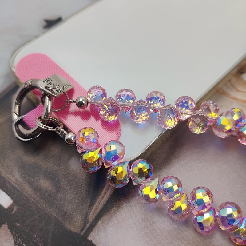 cioatu Cute Phone Wrist Strap Chic Beaded Cellphone Lanyard with Tether Tab Phone Charm Grip Strap for PhoneBag Purses Keys (Pink Crystal) - Image 3
