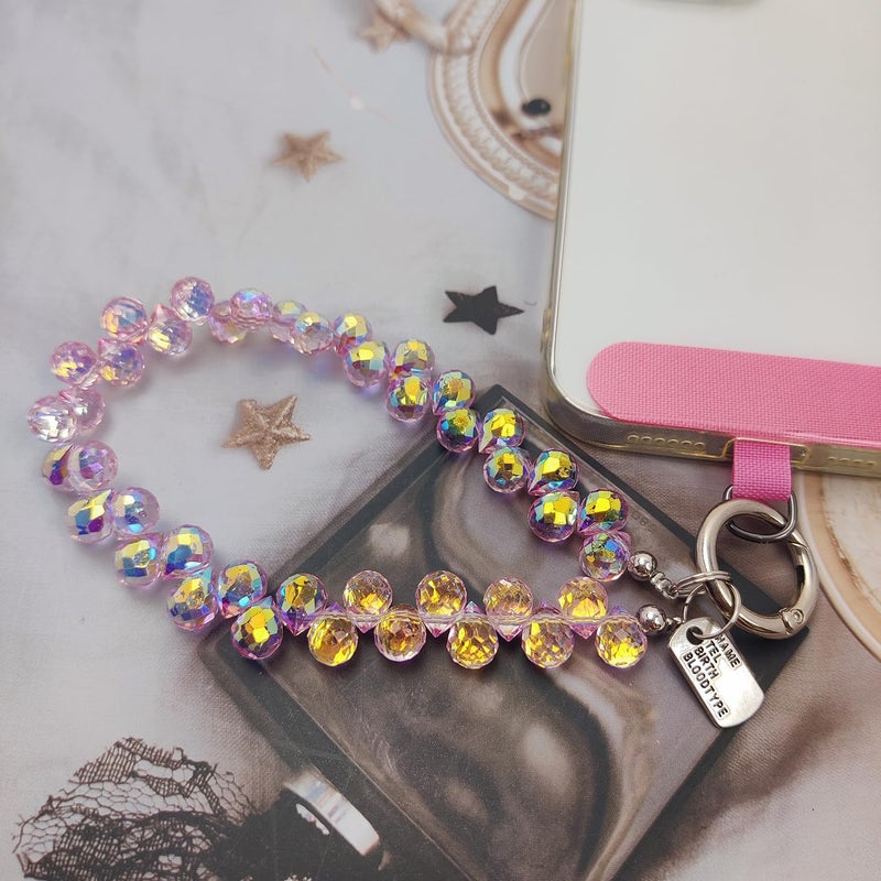 cioatu Cute Phone Wrist Strap Chic Beaded Cellphone Lanyard with Tether Tab Phone Charm Grip Strap for PhoneBag Purses Keys (Pink Crystal) - Image 4
