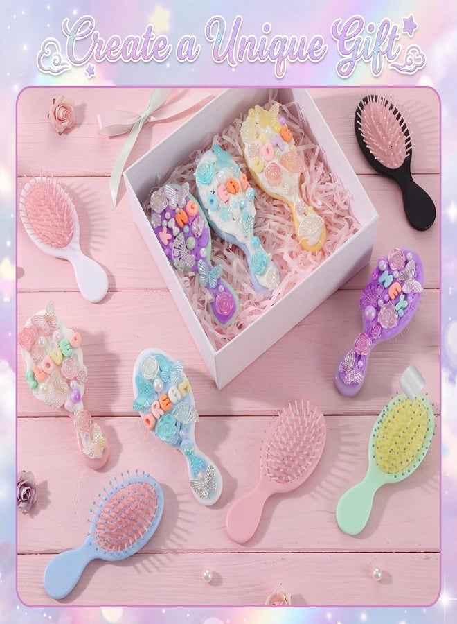 Resholder 12 Pack DIY Mini Detangling Hair Brush Kit Decorate Your Own Hairbrush with Fake Whipped Cream Glue Clay Alphabet Beads Charm Pearls DIY Making Craft Kit for Wedding Birthday Sleepover Party - Image 5