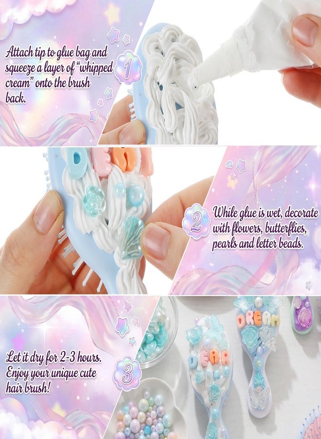 Resholder 12 Pack DIY Mini Detangling Hair Brush Kit Decorate Your Own Hairbrush with Fake Whipped Cream Glue Clay Alphabet Beads Charm Pearls DIY Making Craft Kit for Wedding Birthday Sleepover Party - Image 4