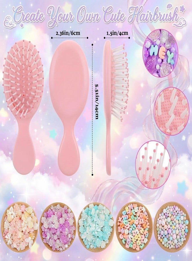 Resholder 12 Pack DIY Mini Detangling Hair Brush Kit Decorate Your Own Hairbrush with Fake Whipped Cream Glue Clay Alphabet Beads Charm Pearls DIY Making Craft Kit for Wedding Birthday Sleepover Party - Image 3