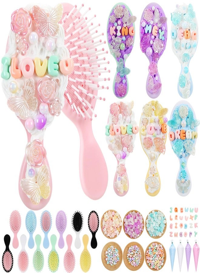 Resholder 12 Pack DIY Mini Detangling Hair Brush Kit Decorate Your Own Hairbrush with Fake Whipped Cream Glue Clay Alphabet Beads Charm Pearls DIY Making Craft Kit for Wedding Birthday Sleepover Party - Image 1