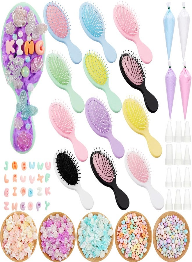 Resholder 12 Pack DIY Mini Detangling Hair Brush Kit Decorate Your Own Hairbrush with Fake Whipped Cream Glue Clay Alphabet Beads Charm Pearls DIY Making Craft Kit for Wedding Birthday Sleepover Party - Image 2