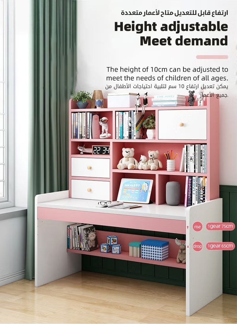 هوكور طاولة أطفال، طاولة دراسة للأطفال، طاولة أطفال فردية قابلة لتعديل الارتفاع، طاولة أنشطة قراءة متعددة الوظائف للأطفال، مع رف كتب متعدد الطبقات ذو سعة كبيرة، مناسب لدراسة كتابة الطلاب، 120 × 150 × 50 سم - Image 4