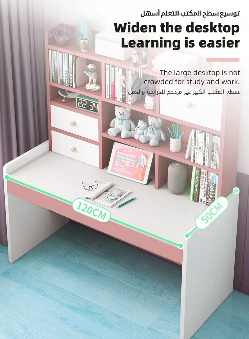 هوكور طاولة أطفال، طاولة دراسة للأطفال، طاولة أطفال فردية قابلة لتعديل الارتفاع، طاولة أنشطة قراءة متعددة الوظائف للأطفال، مع رف كتب متعدد الطبقات ذو سعة كبيرة، مناسب لدراسة كتابة الطلاب، 120 × 150 × 50 سم - Image 3