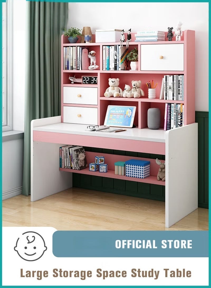 هوكور طاولة أطفال، طاولة دراسة للأطفال، طاولة أطفال فردية قابلة لتعديل الارتفاع، طاولة أنشطة قراءة متعددة الوظائف للأطفال، مع رف كتب متعدد الطبقات ذو سعة كبيرة، مناسب لدراسة كتابة الطلاب، 120 × 150 × 50 سم - Image 1