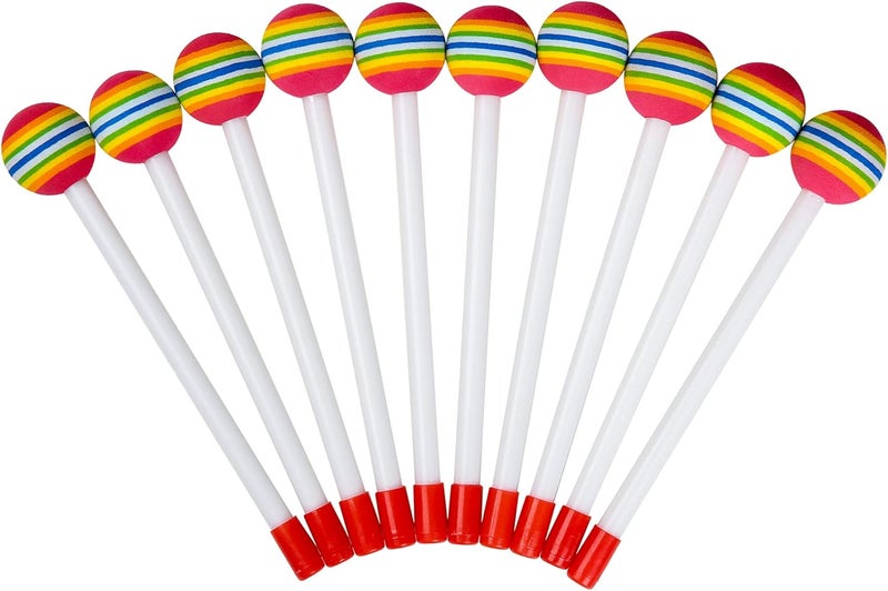 Mihey 10 Pieces Drum Sticks for Kids, Rainbow Lollipop Drumsticks Soft Foam Head Beat Toy Percussion Mallets - Image 1