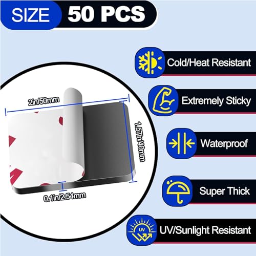 PHIXBEAR 0.12" Thick Strong Double Sided Adhesive Pads, 1.57 x 2 Heavy Duty Sticky Mounting Foam Tape, Heat & Weather Resistant for Car & Home Décor 50 Pcs - Image 2