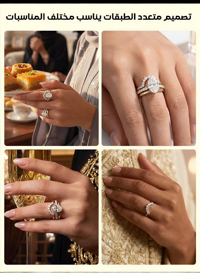 Hilyagems Sunflower-inspired rhinestone ring set for women, 4-piece cubic zirconia ring set. Ideal for formal occasions such as weddings and celebrations, and also makes an excellent gift. Suitable for women, men, teenagers and young girls who appreciate elegant and fashionable jewellery. Rose gold. - Image 5