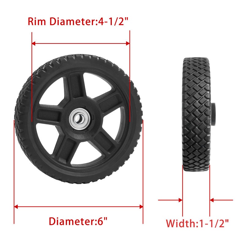 Parts Camp قطع غيار عربة جزازة العشب مجموعة عجلات 6 بوصة لعجلات عربة الدفع 6 بوصة (مجموعة من 2) - Image 2
