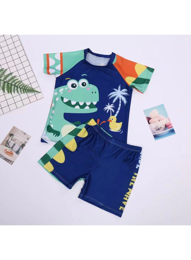 Loquat Children's Swimwear Boys' Cartoon Cute Sun Protection Boys' Bao Students Surfing Swimwear Hot Spring Swimwear-Color:Coconut Tree Dinosaur-split- - Image 1