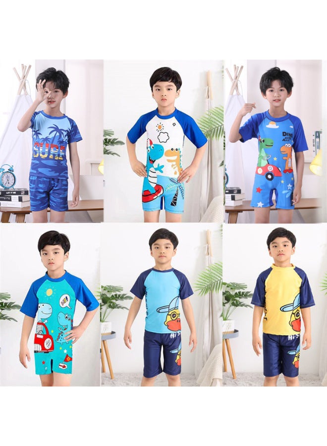 Loquat Children's Swimwear Boys' Cartoon Cute Sun Protection Boys' Bao Students Surfing Swimwear Hot Spring Swimwear-Color:Coconut Tree Dinosaur-split- - Image 3