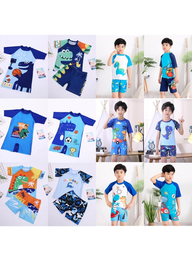Loquat Children's Swimwear Boys' Cartoon Cute Sun Protection Boys' Bao Students Surfing Swimwear Hot Spring Swimwear-Color:Coconut Tree Dinosaur-split- - Image 2