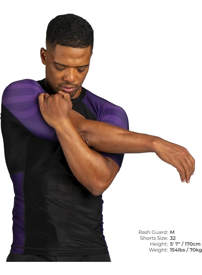 Sanabul  Essential Short Sleeve Compression Shirt For Men | Mma Wrestling Jiu Jitsu Bjj Base Layer Rash Guard | Workout Men'S Compression Shirt (X-Small, Purple) - Image 2
