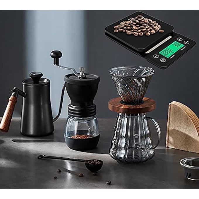 Aohellfe Hand Brew Coffee Maker Set Coffee Accessory Tools 7 Piece Home Grinder Combination Sharing Pot Coffee Brewing Appliances Black - Image 2