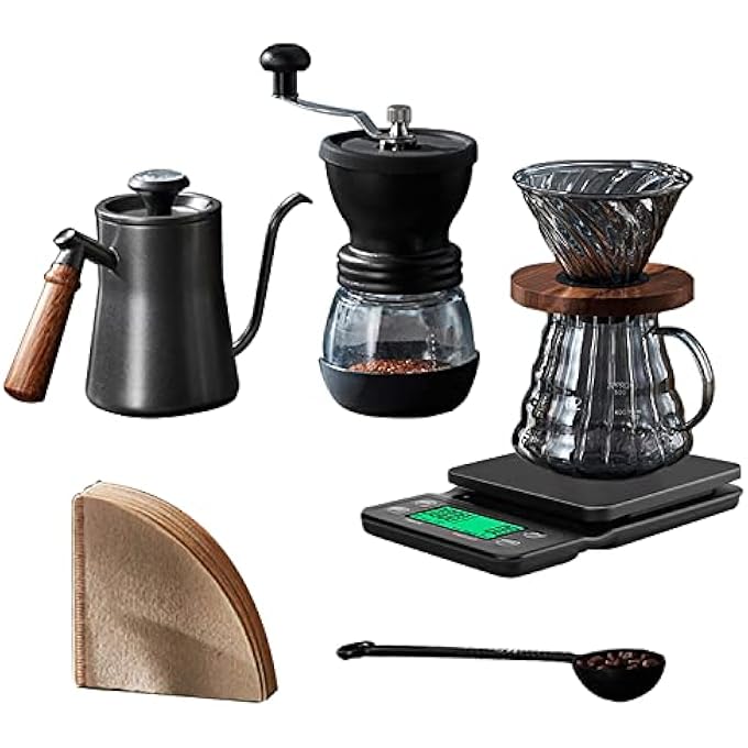Aohellfe Hand Brew Coffee Maker Set Coffee Accessory Tools 7 Piece Home Grinder Combination Sharing Pot Coffee Brewing Appliances Black - Image 1