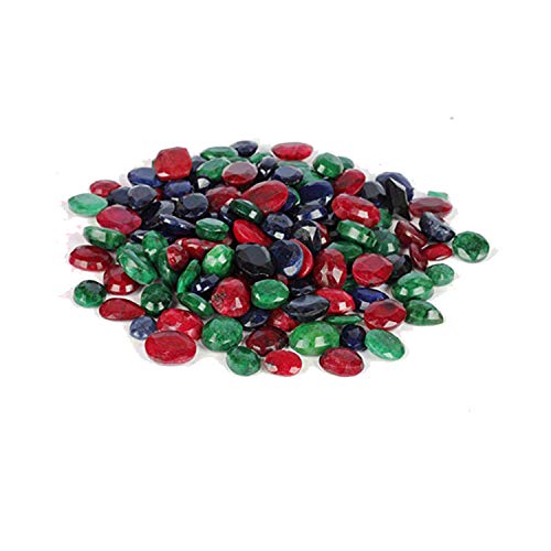 GemHub Lot of 7 Loose Mixed Gemstones 100 Ct Red Ruby Green Emerald Blue Sapphire Oval Cut Natural Certified Gemstones for Jewelry - Image 1