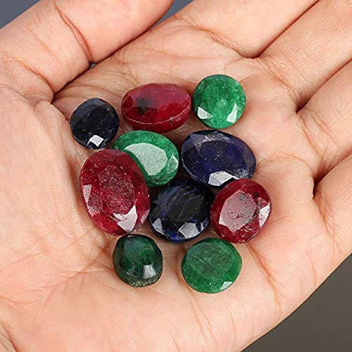GemHub Lot of 7 Loose Mixed Gemstones 100 Ct Red Ruby Green Emerald Blue Sapphire Oval Cut Natural Certified Gemstones for Jewelry - Image 2