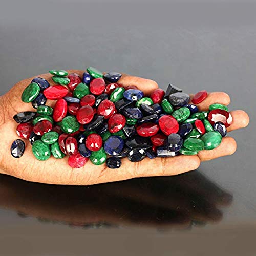 GemHub Lot of 7 Loose Mixed Gemstones 100 Ct Red Ruby Green Emerald Blue Sapphire Oval Cut Natural Certified Gemstones for Jewelry - Image 3