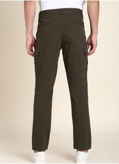 Dennis Lingo Dark Olive Casual Trousers for Men - Slim Fit, Cotton Lycra  - Image 3