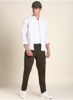 Dennis Lingo Dark Olive Casual Trousers for Men - Slim Fit, Cotton Lycra  - Image 4