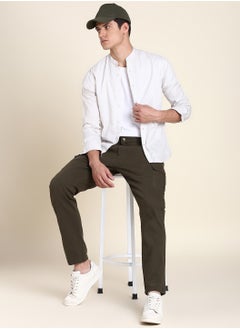 Dennis Lingo Dark Olive Casual Trousers for Men - Slim Fit, Cotton Lycra  - Image 5