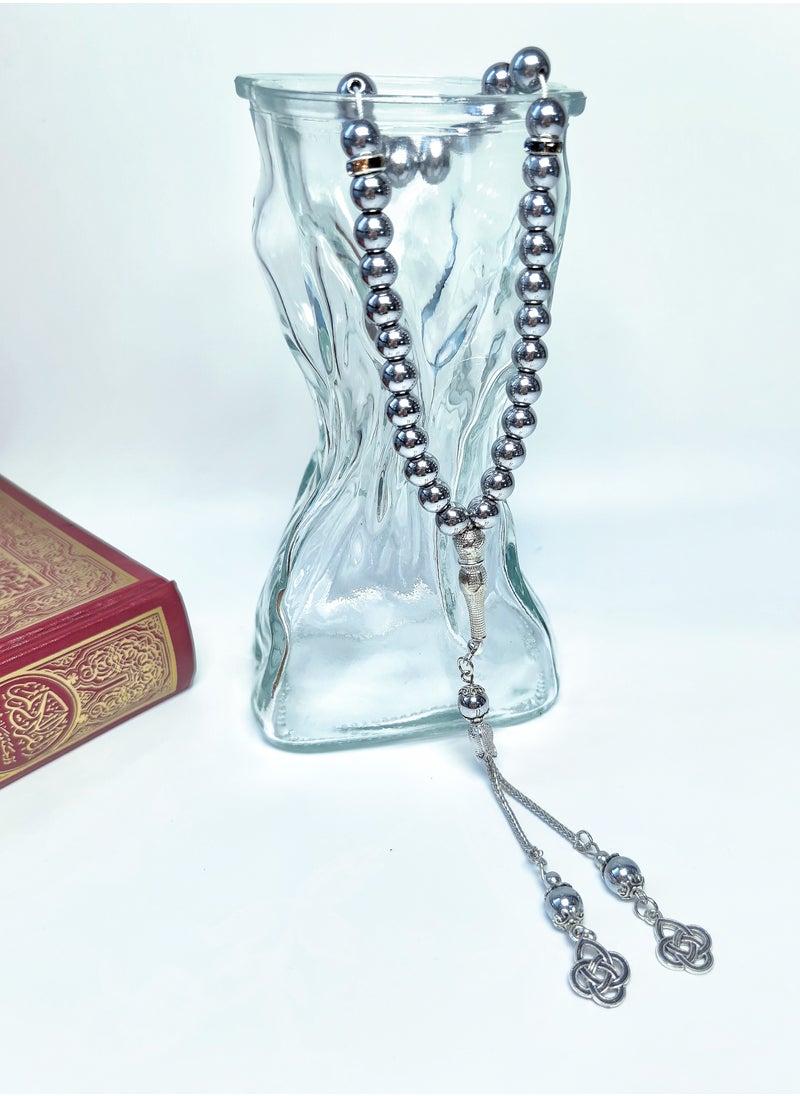 Fianser Tasbih 8mm Prayer Beads 33 Silver Muslim Islamic Arabic Tassels Exquisite Luxury Handmade  - Image 5