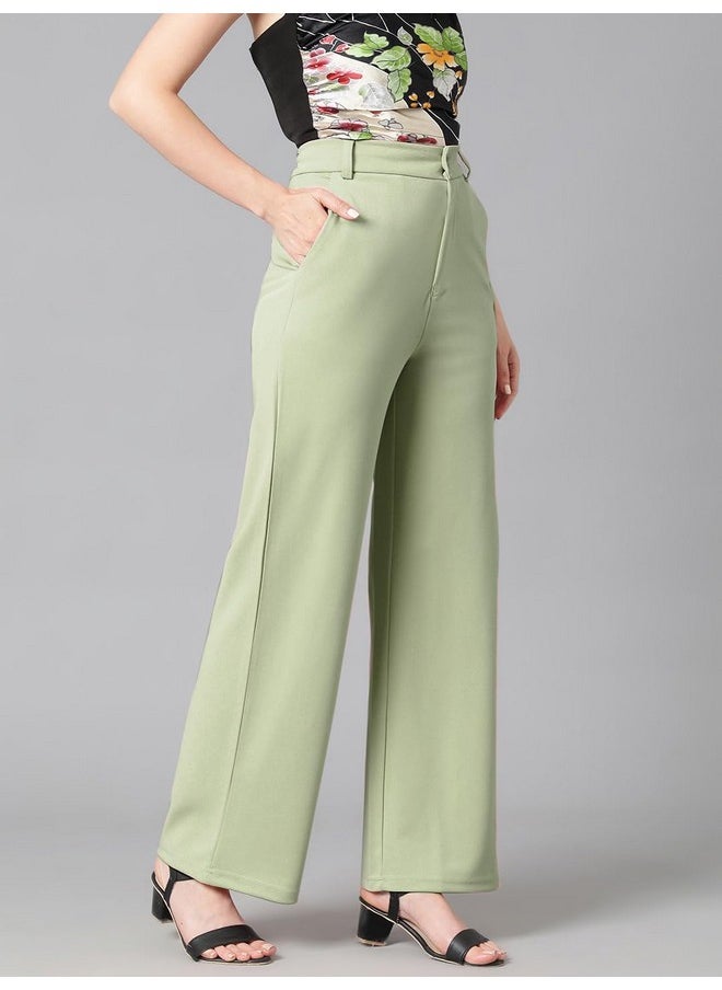 Kotty KOTTY Women's High Rise Cotton Blend Relaxed Fit Trousers Sage Green  - Image 2