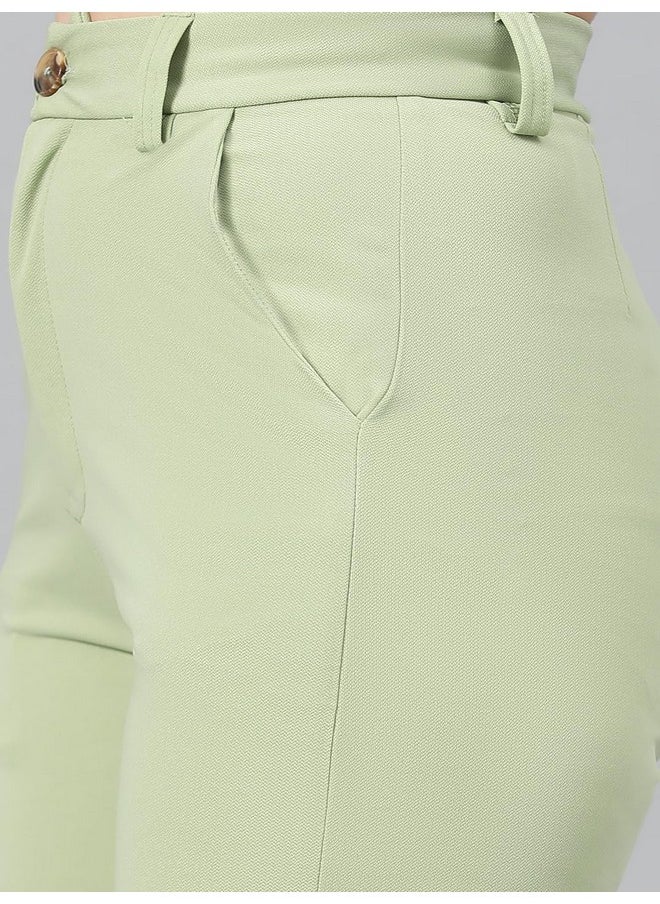 Kotty KOTTY Women's High Rise Cotton Blend Relaxed Fit Trousers Sage Green  - Image 4