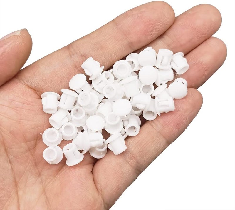 Alamic Hole Plugs 1/4" Plastic Flush Type Hole Plugs for 5.5-6mm Hole Snap in Locking Hole Tube Screw Caps Drilling Cover Plugs Fastener Covers for Kitchen Cabinet Furniture White 100 Pack - Image 4