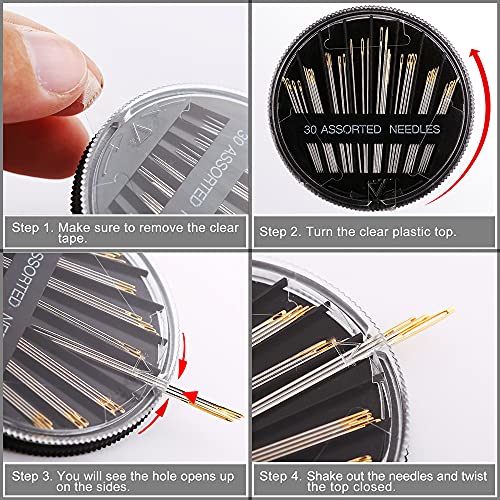 JollMono Premium 30/60 Pack Sewing Needles for Hand Sewing Repair with 2 Threaders, 6 Sizes Assorted Large Eye Stitching Needles for Embroidery and Handsewing - Image 2