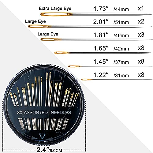 JollMono Premium 30/60 Pack Sewing Needles for Hand Sewing Repair with 2 Threaders, 6 Sizes Assorted Large Eye Stitching Needles for Embroidery and Handsewing - Image 3